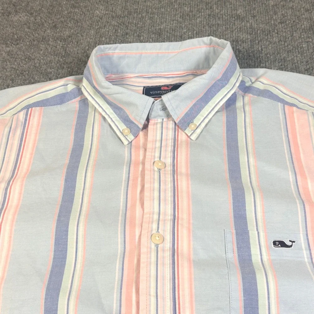 NWT Vineyard Vines Mens Awning‎ Stripe SS Classic Fit Shirt Jake Blue Large